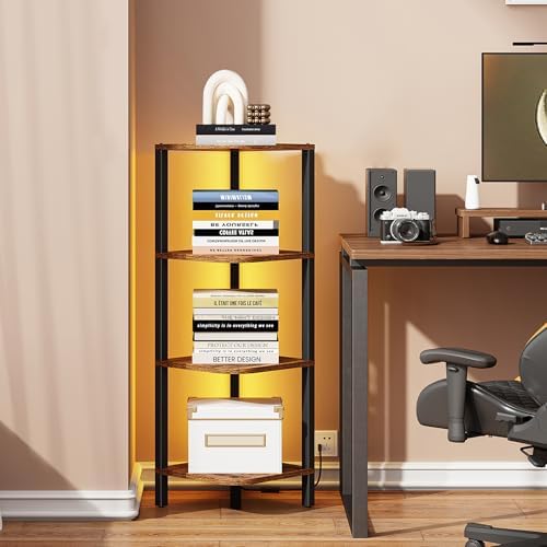 TUTOTAK Corner Shelf, 4-Tier Corner Bookshelf for Small Space
