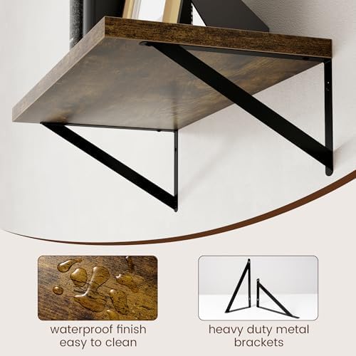 Axeman 12 Inch Deep Floating Shelves for Wall - 24 Inch Wide x 12 Inch Deep Wall Shelves Set of 2 - Rustic Wood Floating