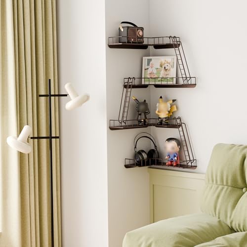 Fire Escape Wall Shelf - Modern City Style 4-Tier Corner Wall Shelves, Easy to Install Metal Ladder Shelf for Figures, N