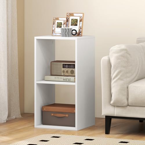 2 Cube Storage Organizer, 2 Tier Floor Standing Bookcase (White)
