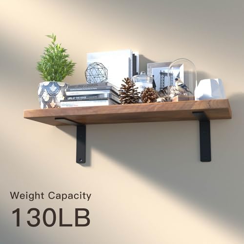 6 Pack 8 Inch Floating L Shelf Brackets for DIY, 1/5 Inch Thick, Black