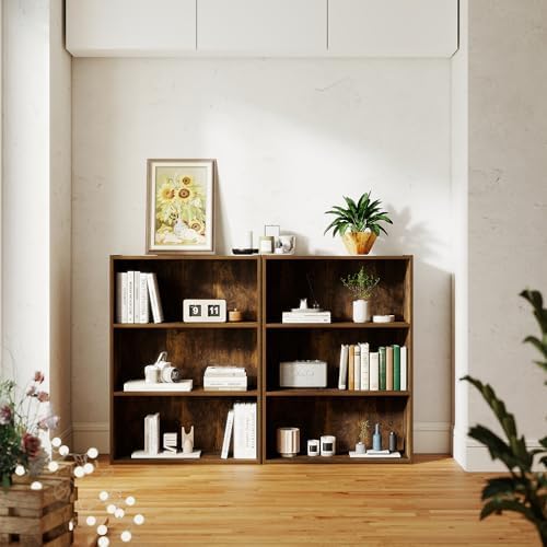 Wooden Book Shelf with Three Display Shelves, Three Tier Open Wood Shelf Bookcase, Bookshelf for Classroom, Brown