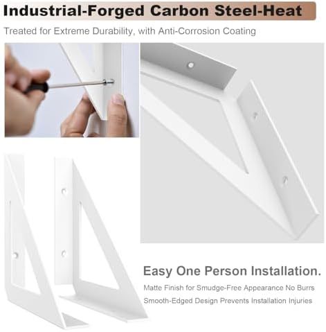 8 Inch Shelf Brackets,White Shelf Bracket Heavy Duty for Shelves,4 Pack