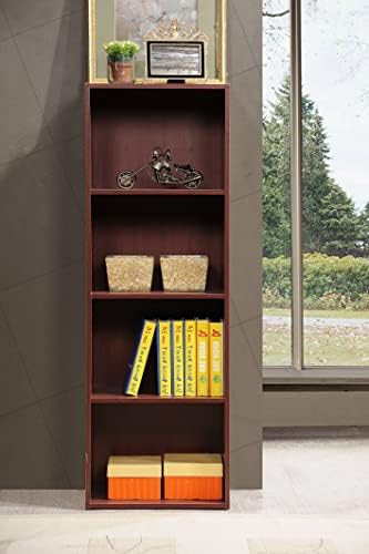 Hodedah 4-Shelf Bookcase in Mahogany