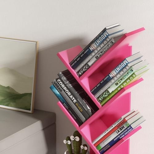 SHEEPAM Small Tree Book Shelf,5 Tier Bookshelf, Wood Desktop Bookcase