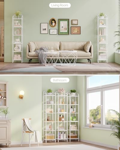Hzuaneri Bookcase Bookshelf, Narrow Book Shelf, Industrial Corner Shelf