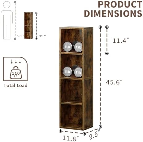 ALISENED 4 Cube Small Bookshelf, Narrow Storage Organizer Shelf, Wooden Corner Bookcase, Modern Thin Cubes Storage Organ