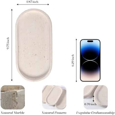 Koville Natural Marble Tray for Bathroom, Vanity Decorative Marble Trays for Countertop Organizer, Catchall Trays for Pe