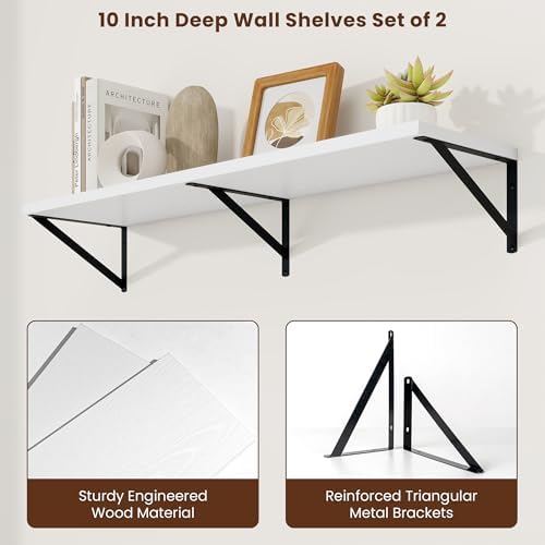 Axeman Deep Floating Shelves, 40'' x 10'' White Wall Shelves Set of 2