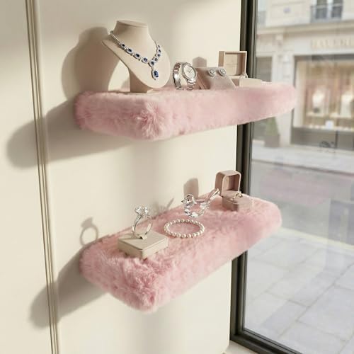 Furry Floating Shelves for Wall,2 Pack Wood Shelf with Plush Soft Shag Cover, Wall Mounted Shelves for Bedroom, Living R
