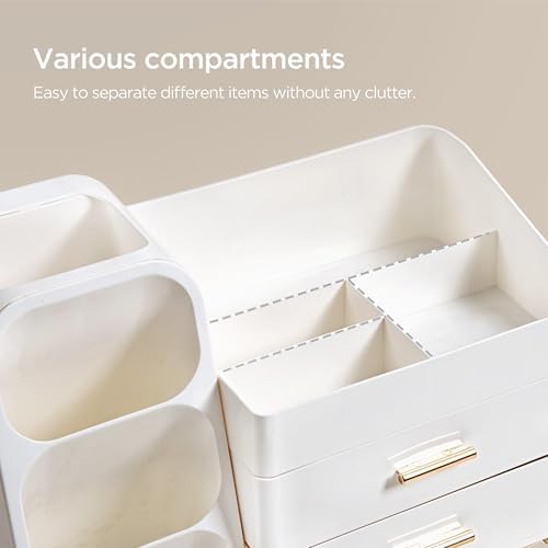 HBlife Makeup Organizer with Brush Holder for Vanity, Large Plastic Bathroom Countertop Organizer Skin Care Storage, Eas