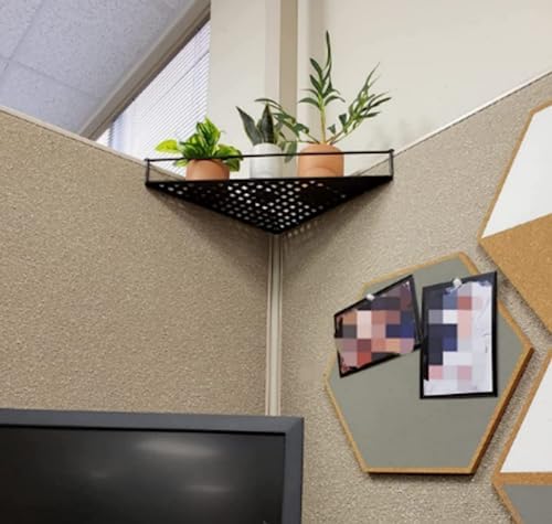 Bioristar Office Cubicle Floating Corner Shelf 2 Pack Iron Wire Desk Sundries Storage Rack Corner Hanging Shelf Black Ir