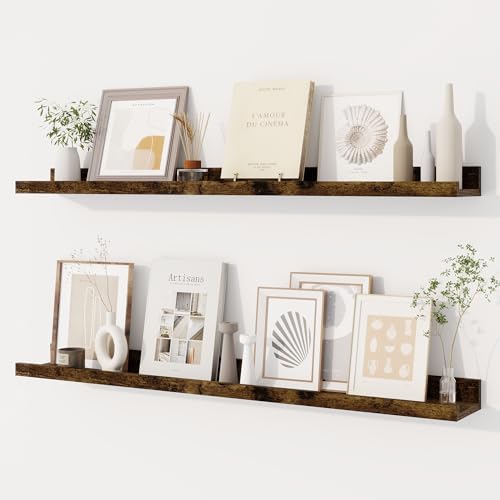 Dreamland Picture Ledge Shelf for Wall, Floating Shelves Set of 2,36 inch Long Floating Shelves with Lip for Living Room,Bedroom,Bathroom,Kitchen,Rustic Brown