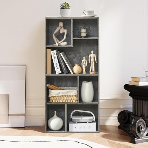 VECELO Wide Kids Staggered 7-Cube Bookshelf,Extra Large Freestanding Open Storage Organizer with Multi-Size Compartments