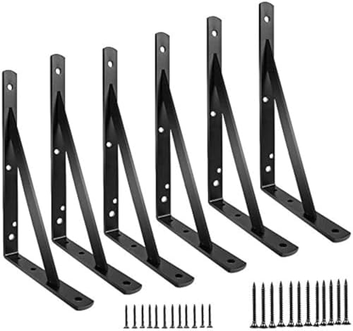 Shelf Brackets 12 inch, Heavy Duty Floating Shelf Bracket for Open Shelving, Black Metal L Bracket Angle Wall Brackets f