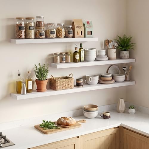 Axeman 55Inch Floating Shelves for Wall, 2 Packs, Invisible Brackets, White