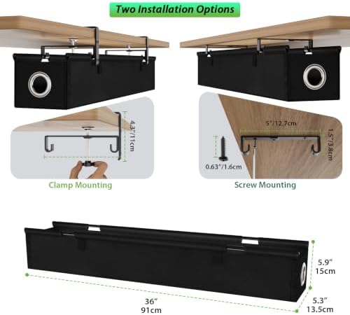 KEEGH Under Desk Cable Management Tray 36", No Drill Cord Organizer, Black