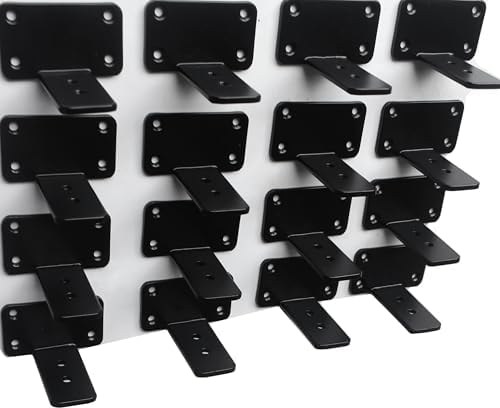 16 Pack - 3 inch Black Hidden L Shelf Bracket (1/5 Inch Thicked) Iron Floating Shelf Brackets Rustic Industrial Metal Br