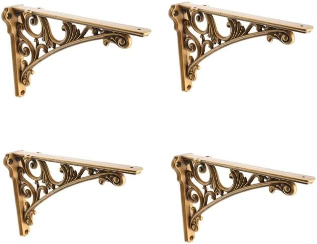Decorative Shelf Bracket 12 inch Antique Brass Brackets for Shelving Solid Heavy Duty Vintage DIY Projects Hardware Incl