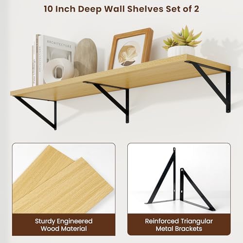 Axeman Deep Floating Shelves, 40'' x 10'' Oak Wall Shelves Set of 2