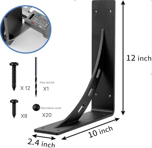 12 inch x 10 inchHeavy Duty Shelf Brackets , Metal Mantel Brackets (Set of 2) Fireplace Mantel Brackets - Countertop Sup