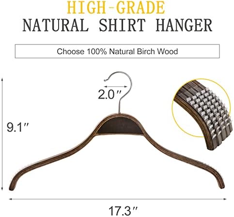TOPIA HANGER Slim Wooden Hangers with Extra Soft Non-Slip Rubber Grips, 10-Pack High-Grade Fashion Hanger No Shoulder Bump for Sweater, Camisole, Jacket, Dress, Coat (Antique) -CT15A