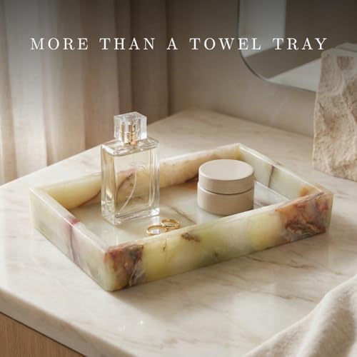 Bey-Berk Ezra Green Onyx Genuine Marble Guest Towel Tray, 9" x 5.75" Bathroom Counter Tray, Luminous Onyx Accent Piece