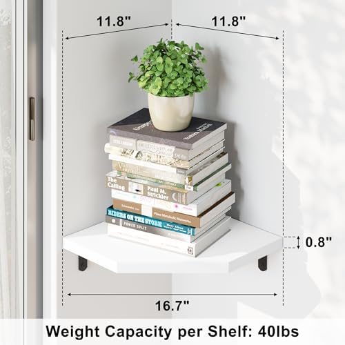 Alsonerbay Pine Wood Corner Shelves with Cable Cutout 3-Pack, White