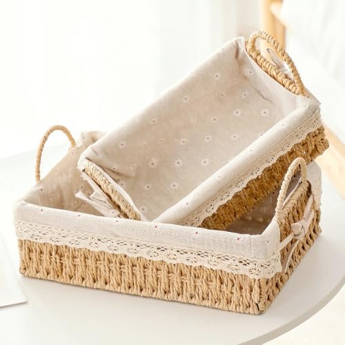 GIB Small Wicker Woven Storage Baskets for Organizing with Handle and Liner