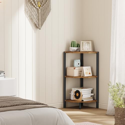 Creso hom Corner Shelf, 3-Tier Industrial Corner Bookshelf with Metal Frame