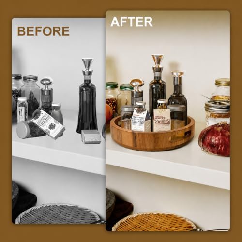 Wooden Lazy Susan – 10 in Acacia Wood Turntable Organizer for Cabinet，Multi-Purpose Home Decor Rotating Tray for Bathroo
