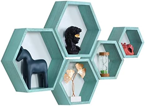 Hexagon Shelves,Floating Wall Shelf,Honeycomb Octagon Cube Shelves Wood