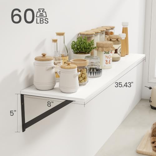 Heimlove White Deep Floating Shelves for Wall, 36W x 8D Wood Wall Shelves Set of 2, Wide Floating Bookshelf for Living R