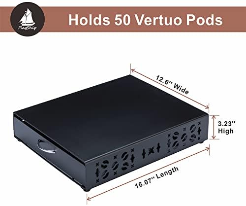 FlagShip Coffee Pod Drawer,50 Large Vertuo Pods Capacity,Black Metal