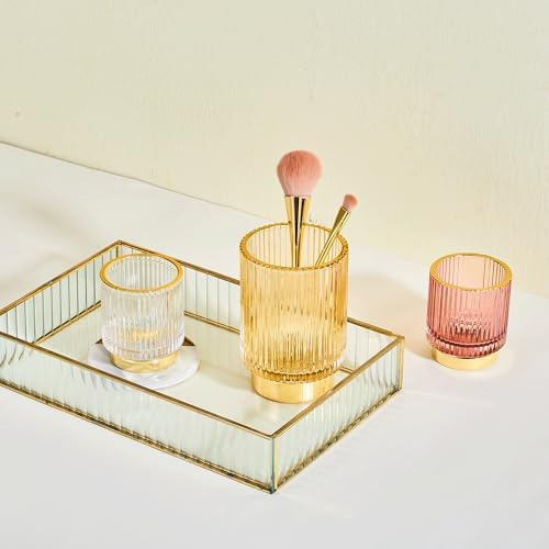 Makeup Brush Holder Organizer,Toothbrush Holders,Desk Pen Pencil Holder,Multifunctional Vintage Glass Brush Cup（S/White/