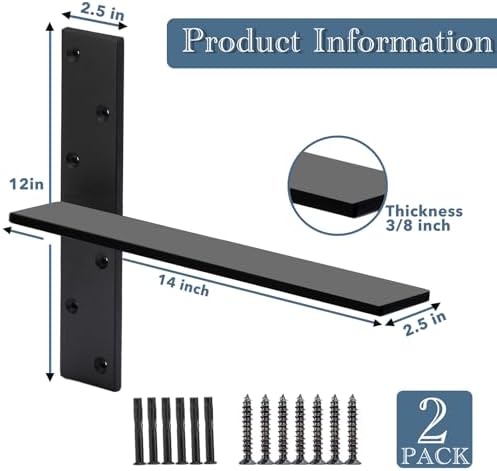Free Hanging Countertop Support Bracket 14" Lx2.5 W 2 Pack Hidden Floating Wall Bracket 3/8" Thick Heavy Duty Shelf Brac