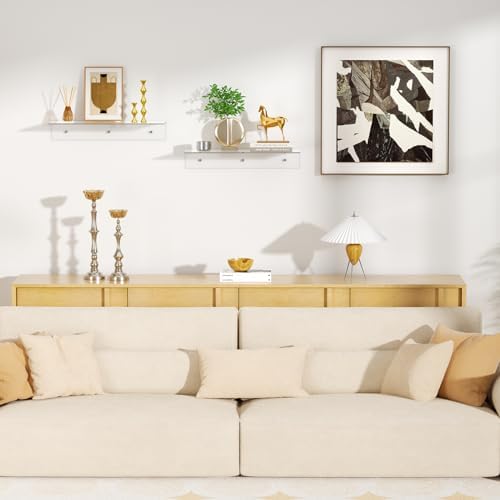 FEMELI 2 PCS 17" Acrylic Floating Shelves, Clear Shelf for Wall Display