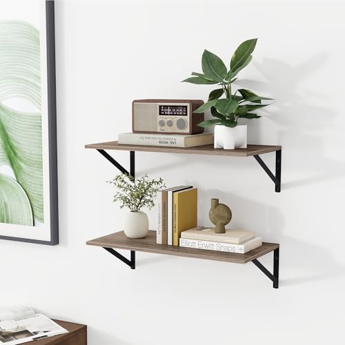 Heimlove 24W x 12D Deep Floating Shelves Set of 2 Grey