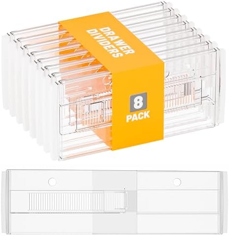 Yieach 8 Pack 6 Inch Tall Acrylic Drawer Divider for Clothes-Expandable from 12.3-18''-Adjustable Dresser Deep Drawer Di