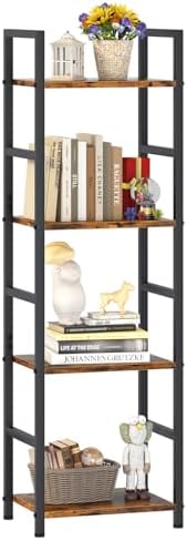 4 Tier Bookshelf, Narrow Storage Organizer for Small Space, Brown