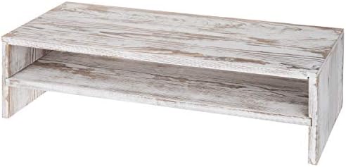 MyGift Whitewashed Wood Monitor Stand, 2 Tier Computer Desk Riser Shelf