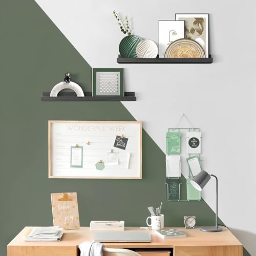 24 Inch Black Picture Ledge Shelf, Floating Photo Wall Shelves with Lip