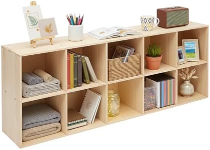 10-Cube Solid Wood Bookshelf, 2-Tier Storage Organizer Semi-Open Floor Display Shelf Closet Cabinet for Home Office Libr