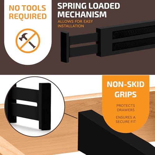 6-Pack Drawer Dividers 2.6-Inch High Dresser Organizer 16 to 22 Inch, Black