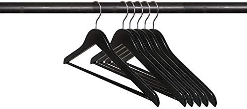 NAHANCO 8217CH20 Economy Wooden Suit Hanger with Attached Pant Bar, Chrome Hook, 17", Black (Pack of 20)