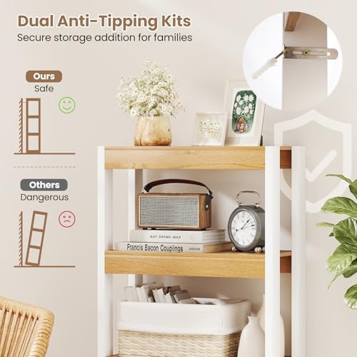 Giantex 4-Tier Bookshelf, Wooden Bookcase with Dual Anti-Tipping Kits, Freestanding Shelving Unit, Modern Storage Organi
