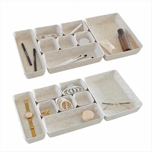 16-Piece Felt Desk Drawer Organizer Tray Set in 4-Sizes, Oatmeal