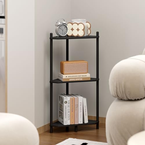 Corner Shelf Stand - 3 Tier Bamboo Small Corner Bookshelf for Office Kitchen Bedroom Plant Stand Living Room Decor Small
