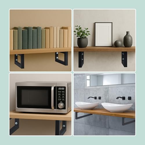Relaxdays Wall Bracket, Set of 2, 45 cm, Steel, Shelf Brackets for Washbasin & Wall Shelf, Rectangular Shelf Console, Wh