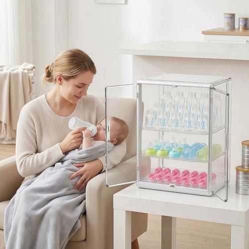 Reinforced Baby Bottle Organizer 3 Tier Baby Bottle Storage Organizer Clear Bottles Station for Countertop Double Magnet